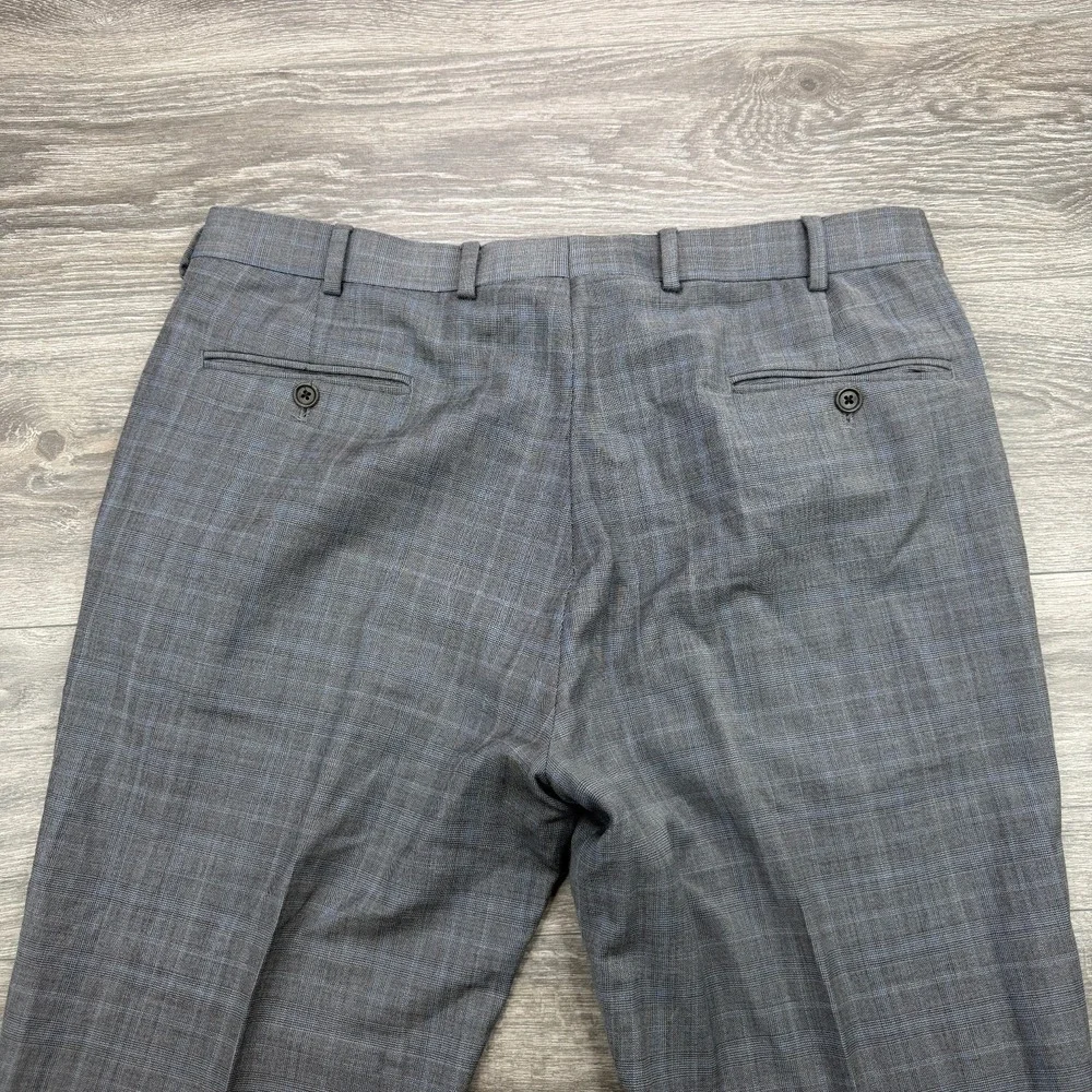 Brooks Brothers Dress Pants Mens 38x32 Gray Blue Windowpane Plaid Regent Slacks